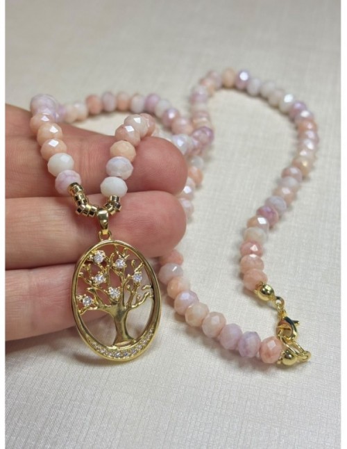 COLLAR BAÑADO EN ORO PIEDRAS BLANCAS ROSADAS (45 cms)