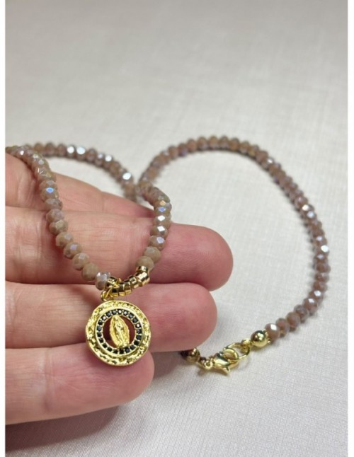 COLLAR BAÑADO EN ORO PIEDRAS CAFÉ (45 cms)
