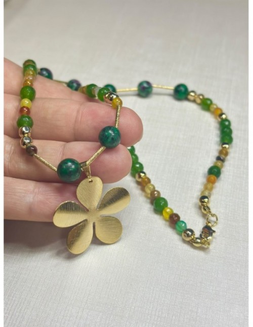 COLLAR BAÑADO EN ORO PIEDRAS VERDES (50 cms)