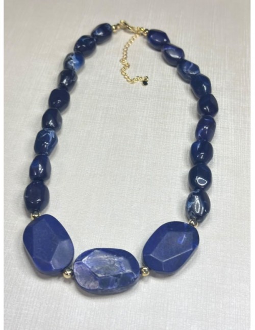 COLLAR BAÑADO EN ORO PIEDRAS AZULES (45+5 cms)