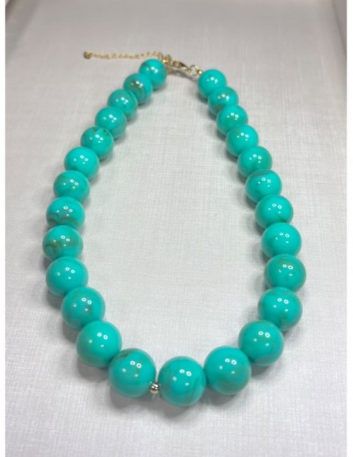 COLLAR BAÑADO EN ORO PIEDRAS TURQUESAS (45+5 cms)