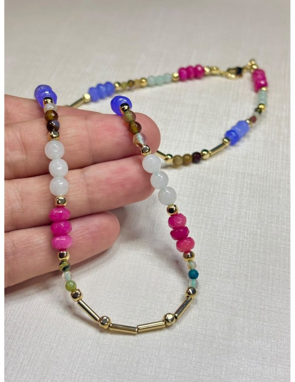 COLLAR BAÑADO EN ORO PIEDRAS (49 cms)