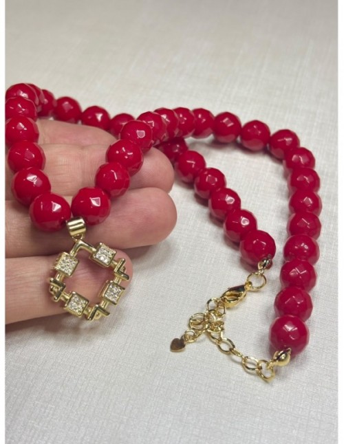 COLLAR BAÑADO EN ORO PIEDRAS ROJAS