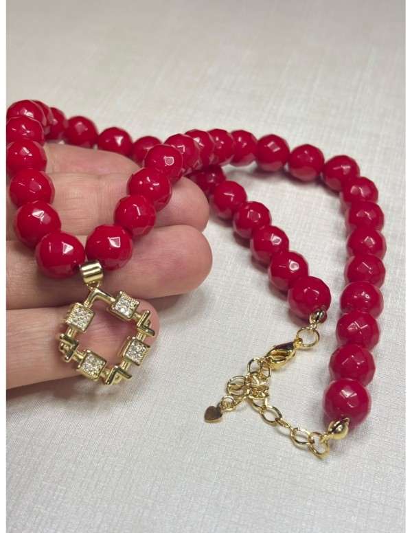 COLLAR BAÑADO EN ORO PIEDRAS ROJAS