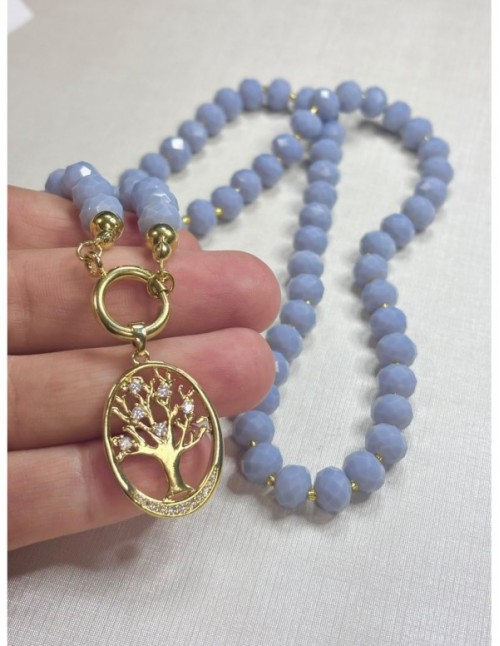 COLLAR BAÑADO EN ORO PIEDRAS CELESTES