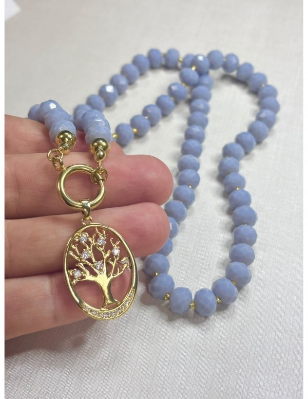 COLLAR BAÑADO EN ORO PIEDRAS CELESTES (55 cms)