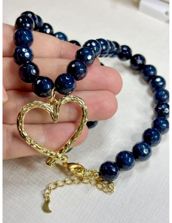COLLAR BAÑADO EN ORO PIEDRAS AZULES (40+5 cms)