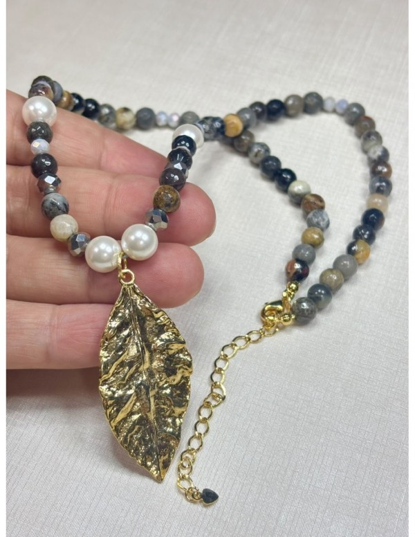 COLLAR BAÑADO EN ORO HOJA (44+5 cms)