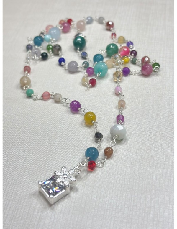 COLLAR BAÑADO EN PLATA PIEDRAS (70 cms)