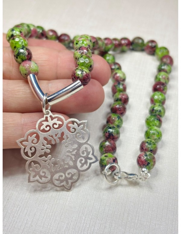 COLLAR BAÑADO EN PLATA PIEDRA VERDE (45 cms)