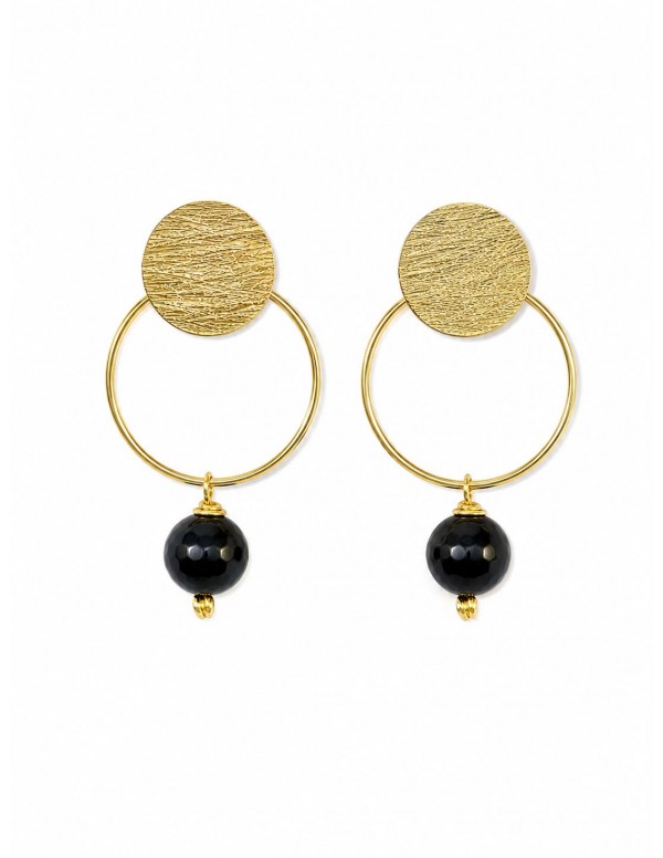 AROS BAÑADOS EN ORO PIEDRA NEGRA