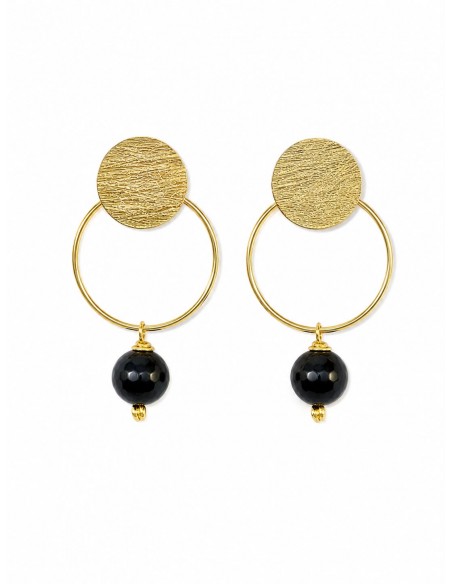 AROS BAÑADOS EN ORO PIEDRA NEGRA