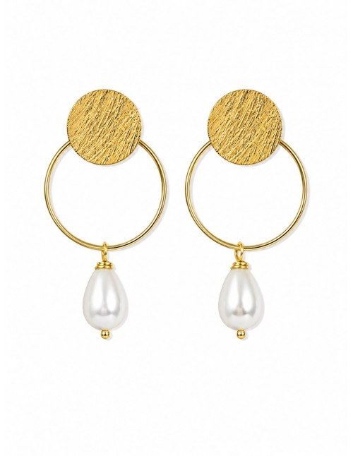 AROS BAÑADOS EN ORO PIEDRA BLANCA