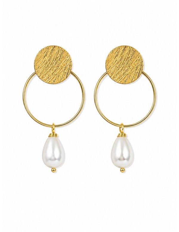 AROS BAÑADOS EN ORO PIEDRA BLANCA