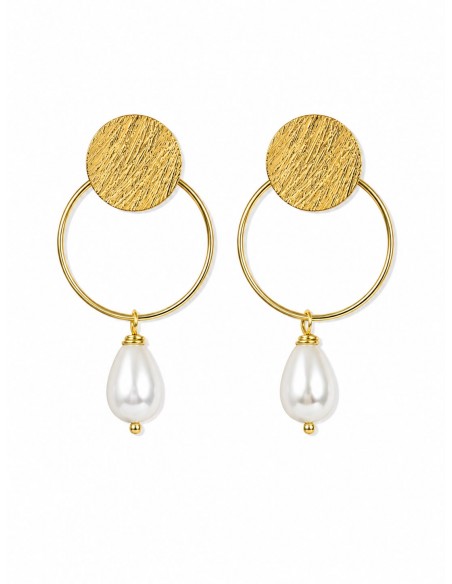 AROS BAÑADOS EN ORO PIEDRA BLANCA