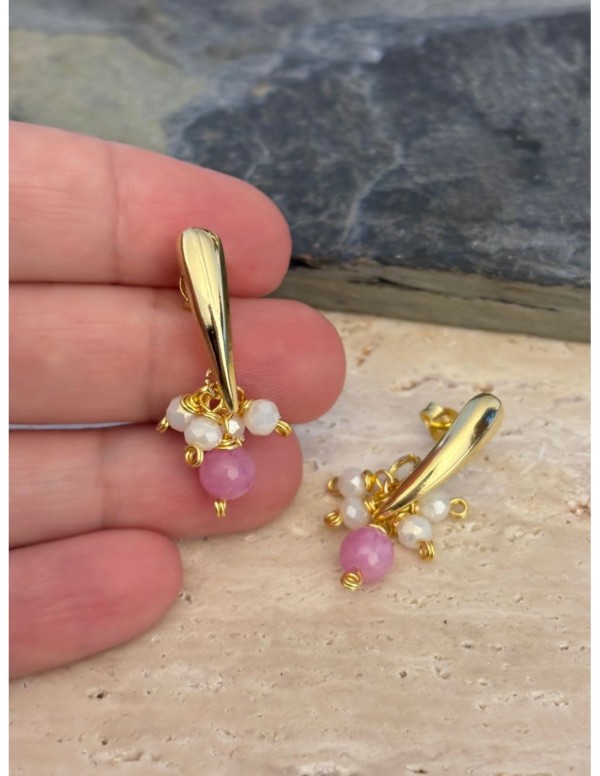 AROS BAÑADOS EN ORO PIEDRAS ROSADAS Y BLANCAS
