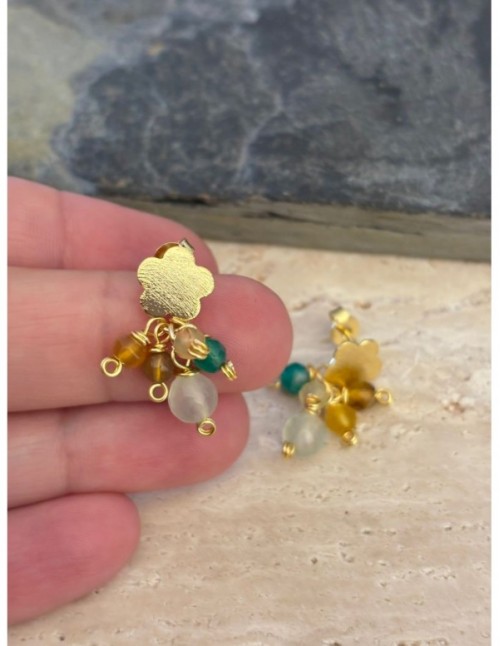 AROS BAÑADOS EN ORO PIEDRAS AMARILLAS Y VERDES