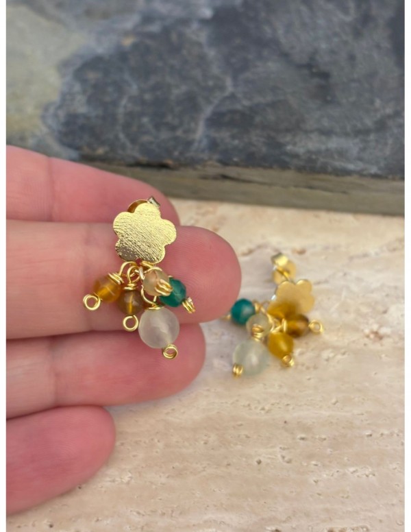 AROS BAÑADOS EN ORO PIEDRAS AMARILLAS Y VERDES