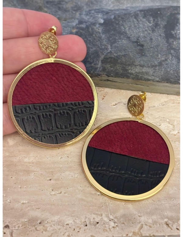 AROS BAÑADOS EN ORO CUERO ROJO Y NEGRO