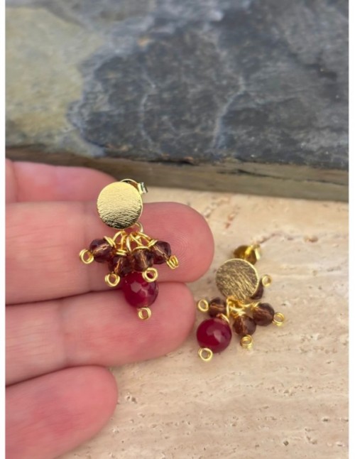 AROS BAÑADOS EN ORO PIEDRAS ROJAS