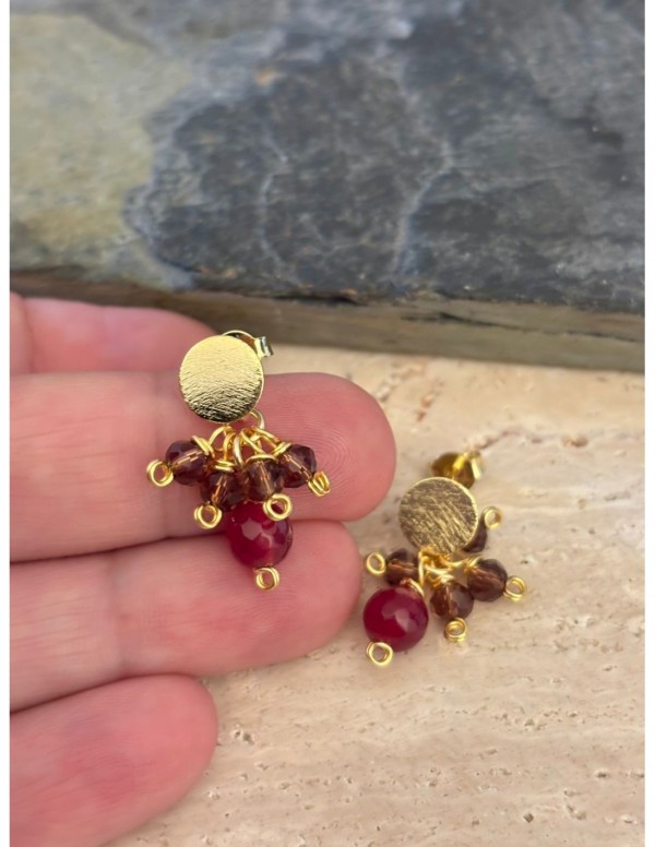 AROS BAÑADOS EN ORO PIEDRAS ROJAS