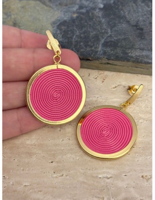 AROS BAÑADOS EN ORO CUERO SINTETICO ROSADO
