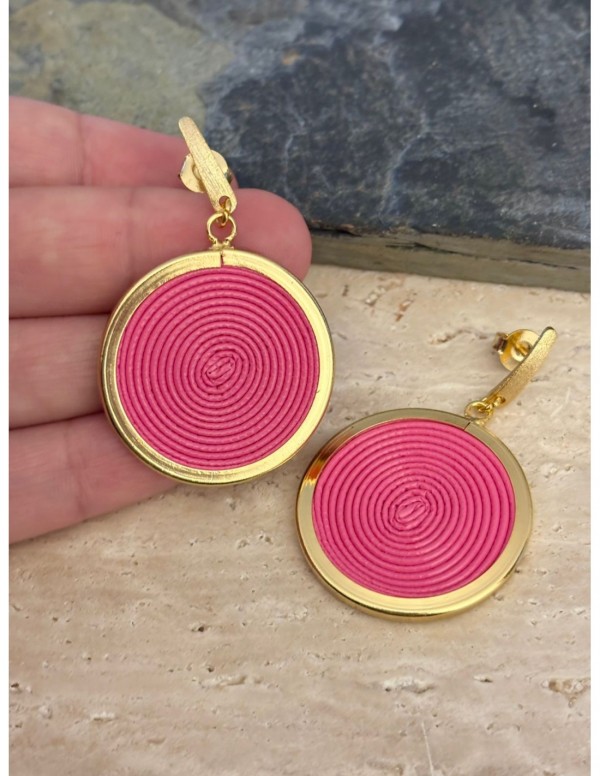 AROS BAÑADOS EN ORO CUERO SINTETICO ROSADO