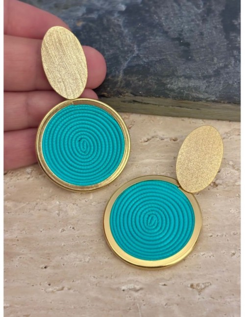 AROS BAÑADOS EN ORO CUERO SINTETICO TURQUESA