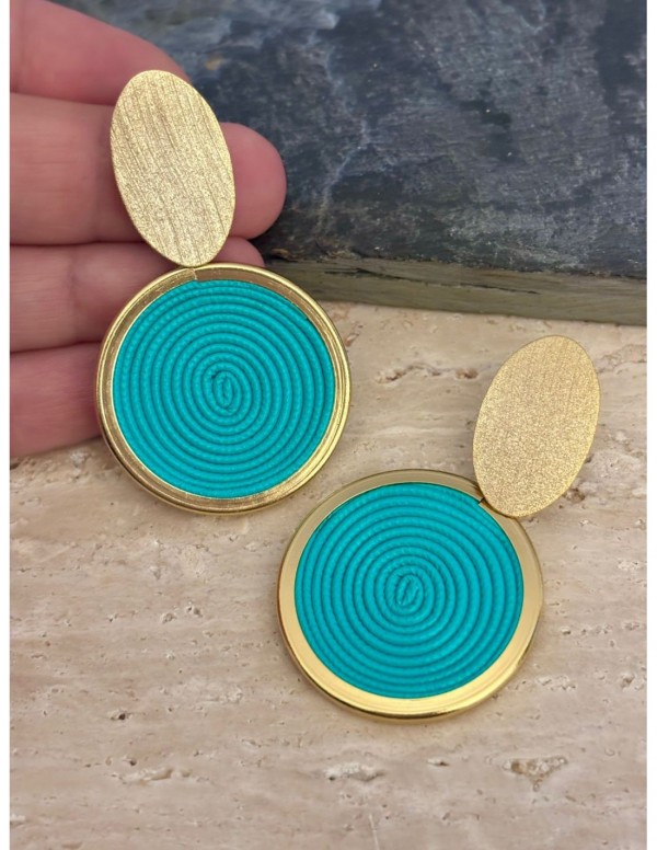 AROS BAÑADOS EN ORO CUERO SINTETICO TURQUESA