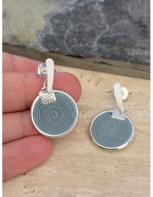 AROS BAÑADOS EN PLATA CUERO SINTETICO CELESTE