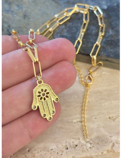 COLLAR BAÑADO EN ORO DIJE MANO DE FATIMA