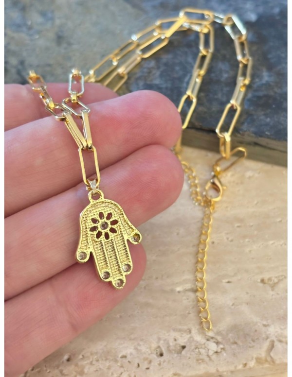 COLLAR BAÑADO EN ORO DIJE MANO DE FATIMA