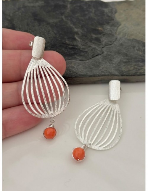 AROS BAÑADOS EN PLATA PIEDRA NARANJA