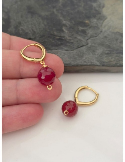 AROS BAÑADOS EN ORO PIEDRA ROJA
