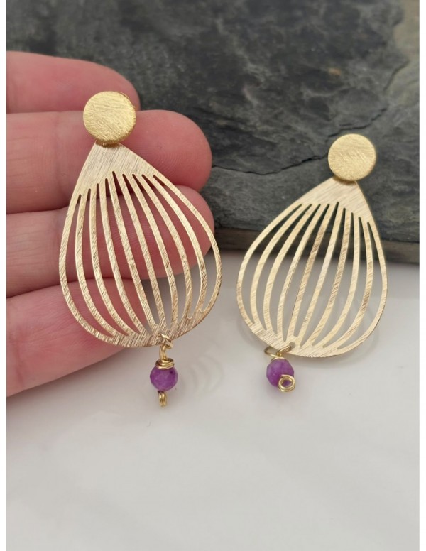 AROS BAÑADOS EN ORO PIEDRA MORADA
