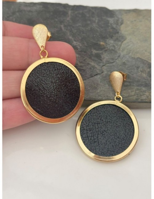 AROS BAÑADOS EN ORO CUERO NEGRO