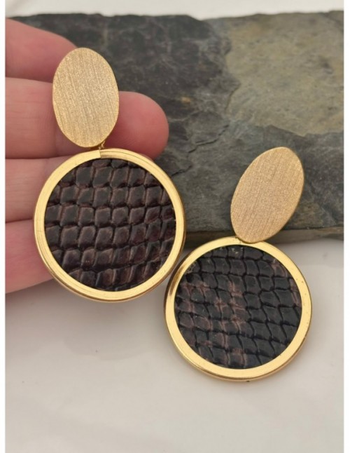 AROS BAÑADOS EN ORO CUERO NEGRO