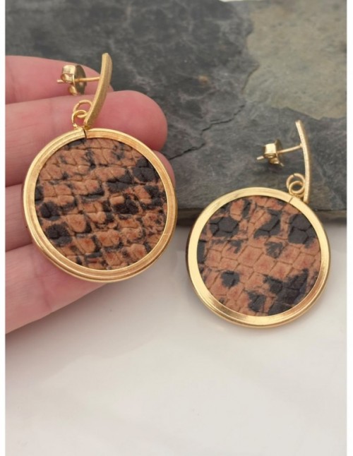 AROS BAÑADOS EN ORO CUERO CAFÉ