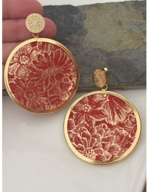 AROS BAÑADOS EN ORO CUERO ROJO