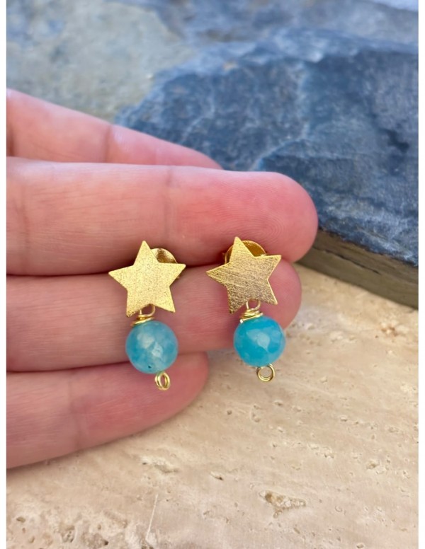 AROS BAÑADOS EN ORO PIEDRA CELESTE