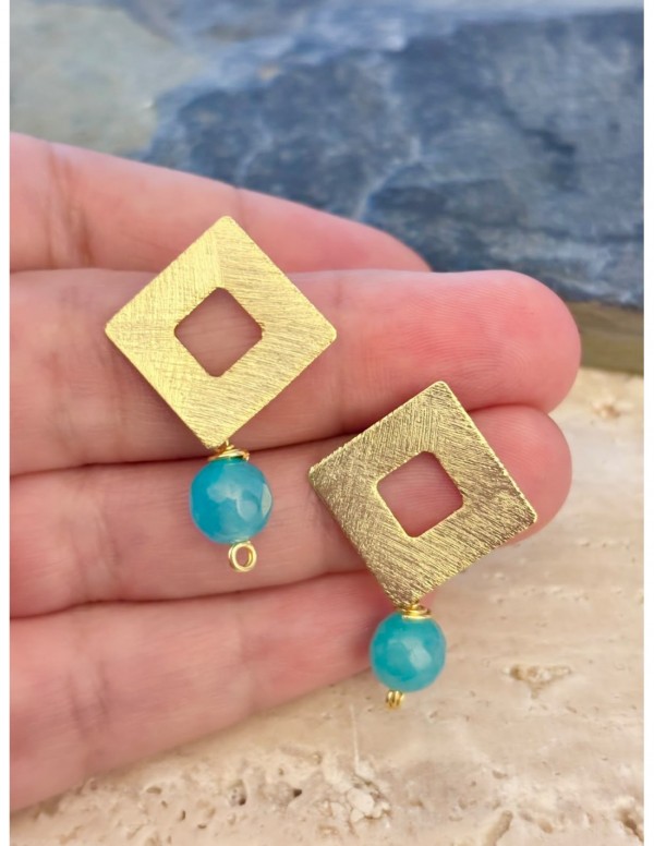 AROS BAÑADOS EN ORO PIEDRA CELESTE