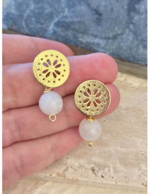 AROS BAÑADOS EN ORO PIEDRA BLANCA