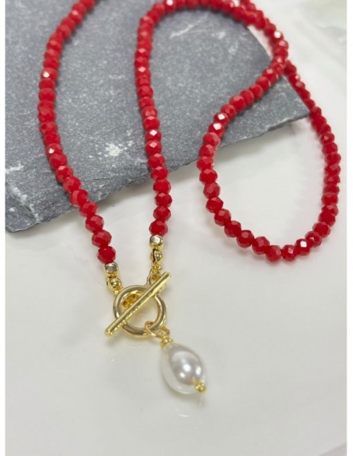 COLLAR BAÑADO EN ORO CRISTALES ROJOS