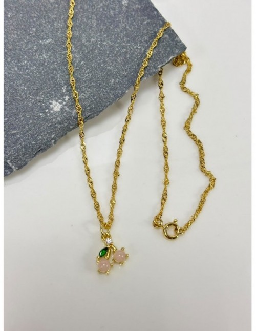 COLLAR BAÑADO EN ORO PIEDRA ROSADAS