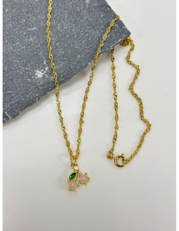 COLLAR BAÑADO EN ORO PIEDRA ROSADAS