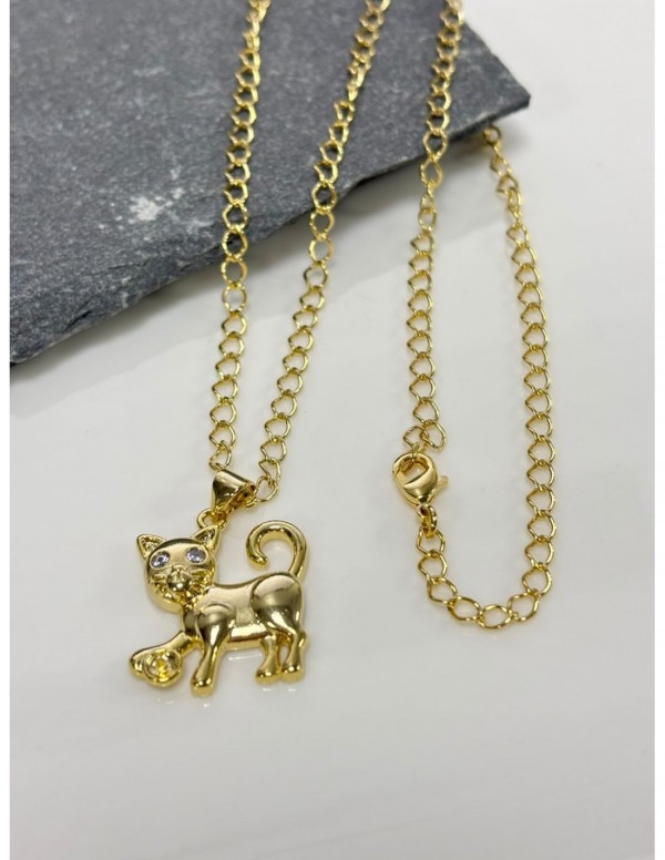 COLLAR BAÑADO EN ORO GATO
