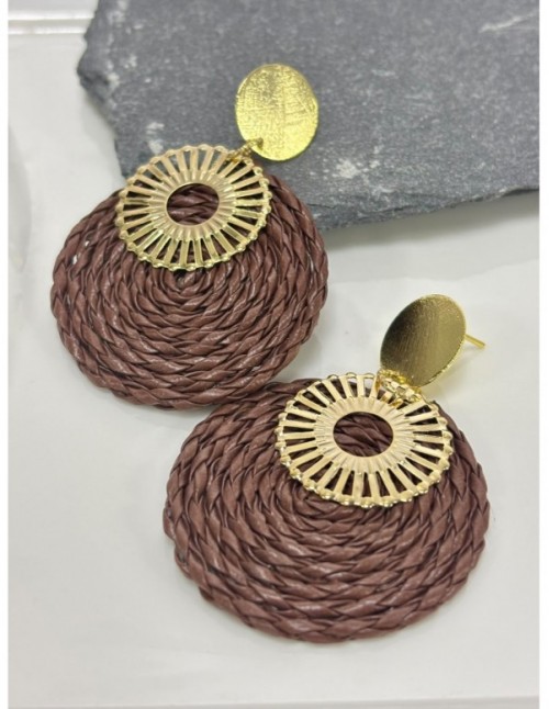 AROS BAÑADOS EN ORO CUERO SINTETICO CAFÉ
