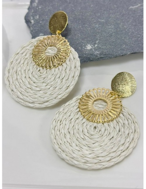 AROS BAÑADOS EN ORO CUERO SINTETICO BLANCO