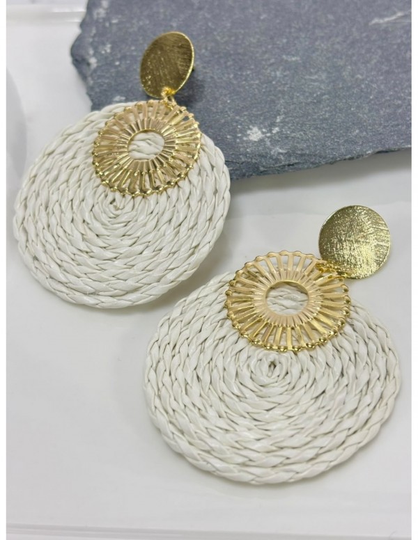 AROS BAÑADOS EN ORO CUERO SINTETICO BLANCO