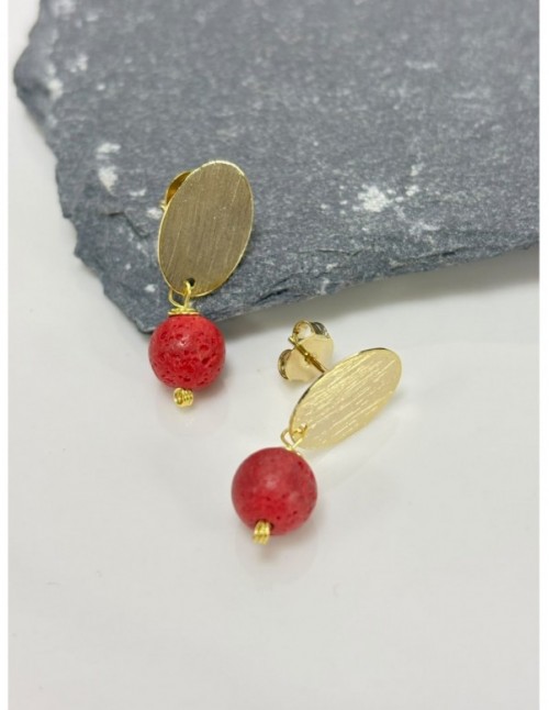 AROS BAÑADOS EN ORO PIEDRA ROJA